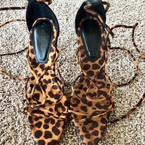 Wild Diva Women's Leopard Print Lace-Up Heels